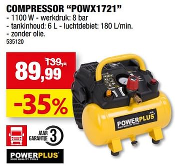 Promotions Powerplus compressor powx1721 - Powerplus - Valide de 19/07/2023 à 30/07/2023 chez Hubo