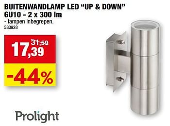 Promoties Buitenwandlamp led up + down gu10 - Prolight - Geldig van 19/07/2023 tot 30/07/2023 bij Hubo
