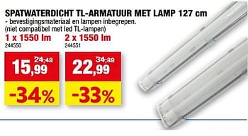 Promoties Spatwaterdicht tl-armatuur met lamp - Huismerk - Hubo  - Geldig van 19/07/2023 tot 30/07/2023 bij Hubo