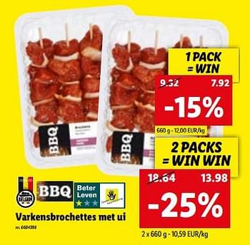 Promoties Varkensbrochettes met ui - Huismerk - Lidl - Geldig van 26/07/2023 tot 01/08/2023 bij Lidl