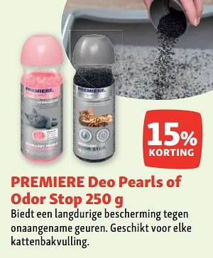 Promoties Premiere deo pearls of odor stop 15% korting - Premiere - Geldig van 02/08/2023 tot 07/08/2023 bij Maxi Zoo