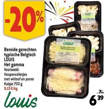 Promoties Bereide gerechten typische belgisch louis hespenrolletjes met witloof en puree - Louis - Geldig van 19/07/2023 tot 25/07/2023 bij Smatch
