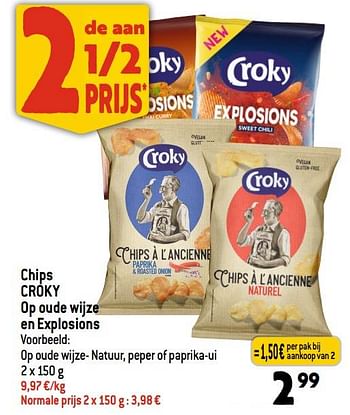 Promotions Chips croky op oude wijze- natuur peper of paprika-ui - Croky - Valide de 19/07/2023 à 25/07/2023 chez Smatch
