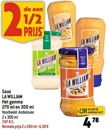 Promoties Saus la william andalouse - La William - Geldig van 19/07/2023 tot 25/07/2023 bij Smatch