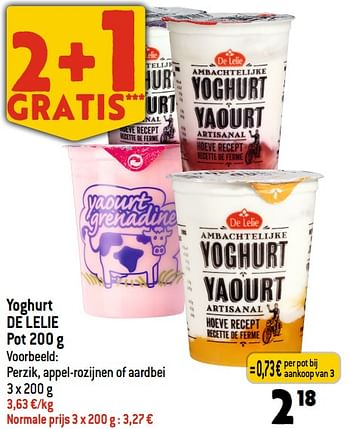 Promoties Yoghurt de lelie perzik appel-rozijnen of aardbei - De Lelie - Geldig van 19/07/2023 tot 25/07/2023 bij Smatch