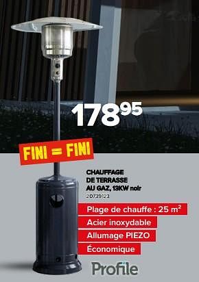 Promotions Chauffage de terrasse au gaz noir - Profile - Valide de 08/07/2023 à 31/08/2023 chez Euro Shop