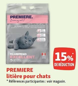 Promotions Premiere litière pour chats 15% de réduction - Premiere - Valide de 02/08/2023 à 07/08/2023 chez Maxi Zoo