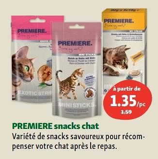 Promotions Premiere snacks chat - Premiere - Valide de 02/08/2023 à 07/08/2023 chez Maxi Zoo