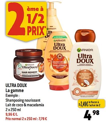 Promotions Ultra doux shampooing nourissant lait de coco + macadamia - Garnier - Valide de 19/07/2023 à 25/07/2023 chez Smatch