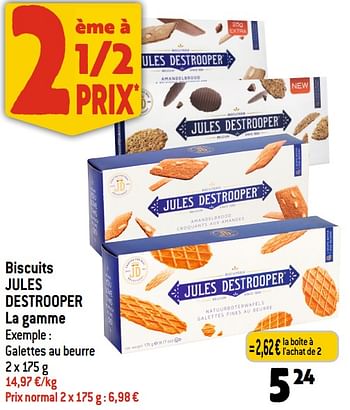 Promotions Biscuits jules destrooper galettes au beurre - Jules Destrooper - Valide de 19/07/2023 à 25/07/2023 chez Louis Delhaize