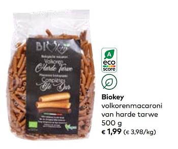 Promoties Biokey volkorenmacaroni van harde tarwe - Biokey - Geldig van 19/07/2023 tot 15/08/2023 bij Bioplanet