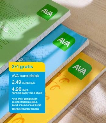 Promoties Ava cursusblok - Huismerk - Ava - Geldig van 01/08/2023 tot 15/10/2023 bij Ava