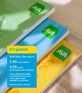 Promotions Ava bloc de cours - Produit Maison - Ava - Valide de 01/08/2023 à 15/10/2023 chez Ava