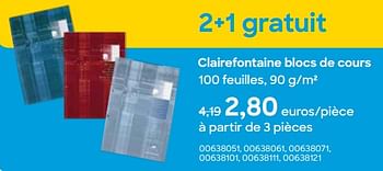 Promotions Clairefontaine blocs de cours - Clairefontaine - Valide de 01/08/2023 à 15/10/2023 chez Ava