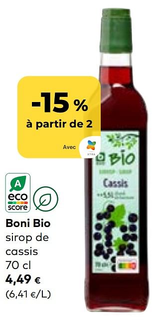 Promotions Boni bio sirop de cassis - Boni - Valide de 19/07/2023 à 15/08/2023 chez Bioplanet