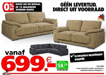 Promoties 3+2 levi - Huismerk - Seats and Sofas - Geldig van 01/08/2023 tot 27/08/2023 bij Seats and Sofas