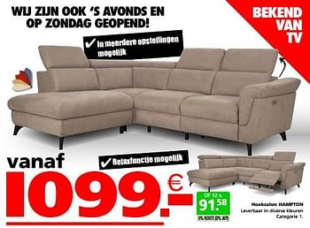 Promoties Hoeksalon hampton - Huismerk - Seats and Sofas - Geldig van 01/08/2023 tot 27/08/2023 bij Seats and Sofas