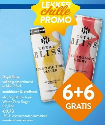 Promoties Royal bliss signature tonic water zero sugar - Royal Bliss - Geldig van 26/07/2023 tot 08/08/2023 bij OKay