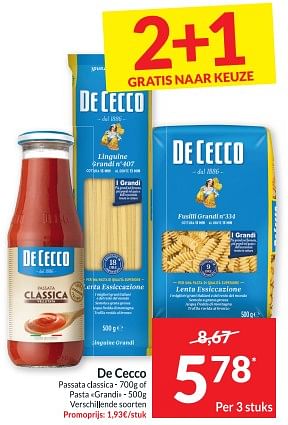 Promoties De cecco passata classic - of pasta grandi - De Cecco - Geldig van 25/07/2023 tot 30/07/2023 bij Intermarche