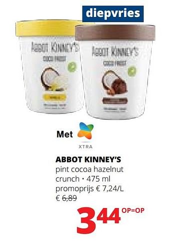 Promoties Abbot kinney’s pint cocoa hazelnut crunch - Abbot Kinney's  - Geldig van 27/07/2023 tot 09/08/2023 bij Spar (Colruytgroup)