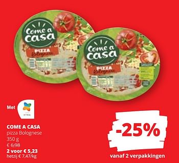 Promoties Come a casa pizza bolognese - Come a Casa - Geldig van 27/07/2023 tot 09/08/2023 bij Spar (Colruytgroup)