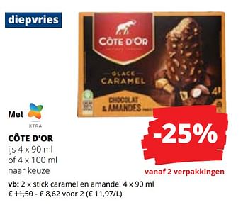 Promoties Côte d’or ijs stick caramel en amandel - Cote D'Or - Geldig van 27/07/2023 tot 09/08/2023 bij Spar (Colruytgroup)