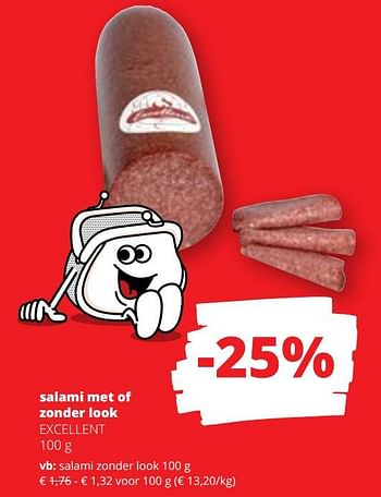 Promoties Salami zonder look excellent - Excellent - Geldig van 27/07/2023 tot 09/08/2023 bij Spar (Colruytgroup)