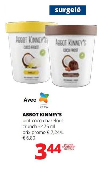 Promotions Abbot kinney’s pint cocoa hazelnut crunch - Abbot Kinney's  - Valide de 27/07/2023 à 09/08/2023 chez Spar (Colruytgroup)