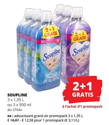 Promotions Adoucissant grand air promopack - Soupline - Valide de 27/07/2023 à 09/08/2023 chez Spar (Colruytgroup)