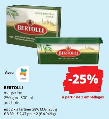 Promotions Bertolli margarine à tartiner - Bertolli - Valide de 27/07/2023 à 09/08/2023 chez Spar (Colruytgroup)