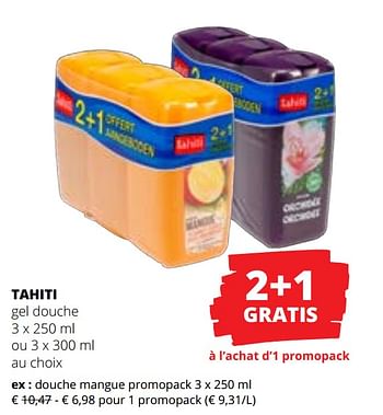 Promotions Douche mangue promopack - Palmolive Tahiti - Valide de 27/07/2023 à 09/08/2023 chez Spar (Colruytgroup)
