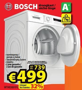 Promotions Bosch droogkast - sèche-linge wth83001fg - Bosch - Valide de 26/07/2023 à 02/08/2023 chez ElectroStock