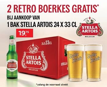 Promotions 2 retro boerkes gratis bij aankoop van 1 bak stella artois - Stella Artois - Valide de 09/08/2023 à 22/08/2023 chez Alvo