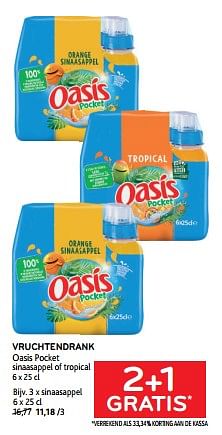 Promoties Vruchtendrank oasis pocket 2+1 gratis - Oasis - Geldig van 09/08/2023 tot 22/08/2023 bij Alvo