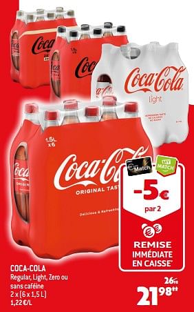 Promotions Coca-cola regular, light, zero ou sans caféine - Coca Cola - Valide de 26/07/2023 à 01/08/2023 chez Smatch
