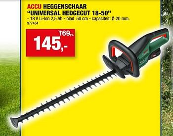 Promoties Bosch accu heggenschaar universal hedgecut 18-50 - Bosch - Geldig van 26/07/2023 tot 06/08/2023 bij Hubo
