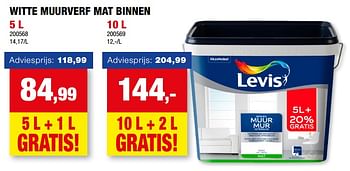 Promoties Witte muurverf mat binnen - Levis - Geldig van 26/07/2023 tot 06/08/2023 bij Hubo