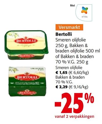 Promoties Bertolli smeren olijfolie bakken + braden olijfolie of bakken + braden - Bertolli - Geldig van 26/07/2023 tot 08/08/2023 bij Colruyt