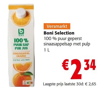Promoties Boni selection 100 % puur geperst sinaasappelsap met pulp - Boni - Geldig van 26/07/2023 tot 08/08/2023 bij Colruyt