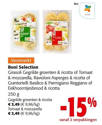 Promoties Boni selection girasoli gegrilde groenten + ricotta of tomaat + mozzarella - Boni - Geldig van 26/07/2023 tot 08/08/2023 bij Colruyt