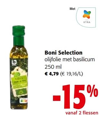 Promoties Boni selection olijfolie met basilicum - Boni - Geldig van 26/07/2023 tot 08/08/2023 bij Colruyt