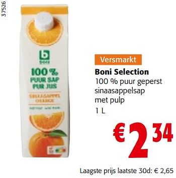Promoties Boni selection 100 % puur geperst sinaasappelsap met pulp - Boni - Geldig van 26/07/2023 tot 08/08/2023 bij Colruyt