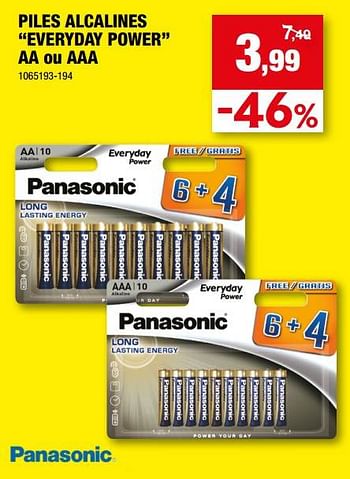 Promotions Piles alcalines everyday power aa ou aaa - Panasonic - Valide de 26/07/2023 à 06/08/2023 chez Hubo