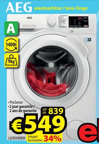 Promoties Aeg wasmachine - lave-linge L6FBI94BBW - AEG - Geldig van 01/08/2023 tot 09/08/2023 bij ElectroStock