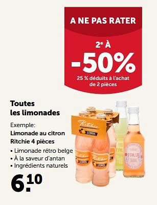 Promotions Limonade au citron ritchie - Ritchie - Valide de 04/08/2023 à 13/08/2023 chez Aveve