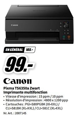 Promotions Canon pixma ts6350a zwart imprimante multifonction - Canon - Valide de 21/08/2023 à 27/08/2023 chez Media Markt