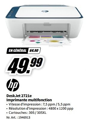 Promotions Hp deskjet 2721e imprimante multifonction - HP - Valide de 21/08/2023 à 27/08/2023 chez Media Markt