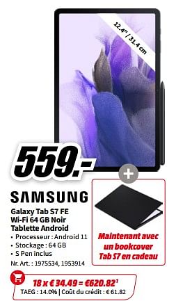 Promotions Samsung galaxy tab s7 fe wi-fi 64 gb noir tablette android - Samsung - Valide de 21/08/2023 à 27/08/2023 chez Media Markt