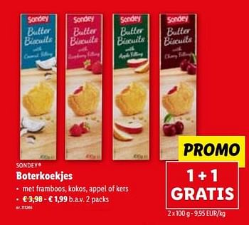 Promoties Boterkoekjes 1 + 1 gratis - Sondey - Geldig van 23/08/2023 tot 29/08/2023 bij Lidl