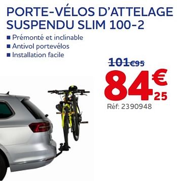 Promotions Porte-vélos d’attelage suspendu slim 100-2 - Norauto - Valide de 22/08/2023 à 10/10/2023 chez Auto 5